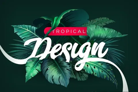 热带树叶水彩画背景图片