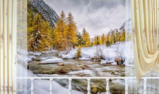 雪景3D立体窗户背景墙图片