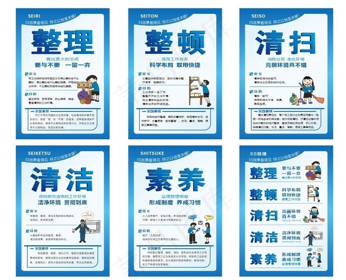 5S管理 整理整顿清扫清洁素养图片cdr矢量模版下载