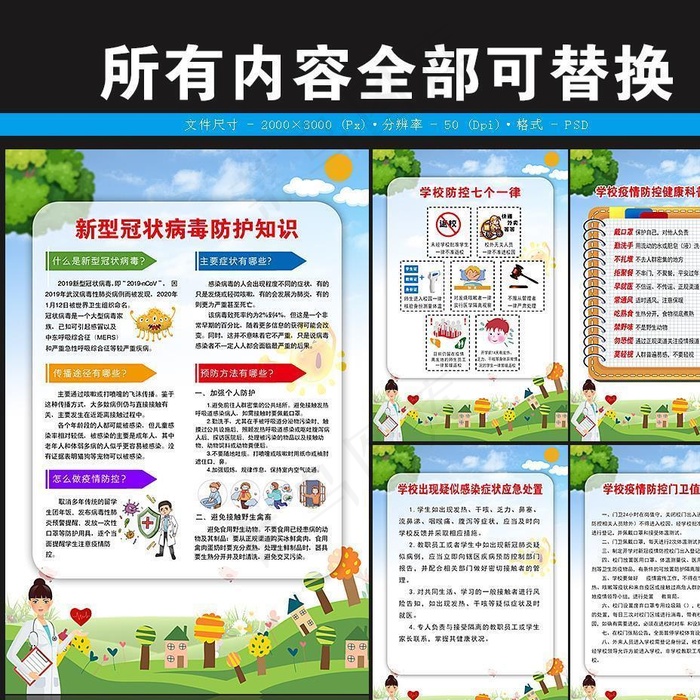 学校校园新冠疫情防控展板图片(2000X3000(DPI:127))psd模版下载