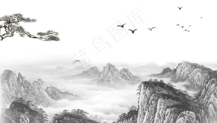 中国风水墨画图片psd模版下载