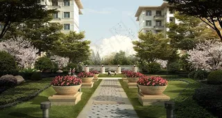 小区入口花园小径效果图片