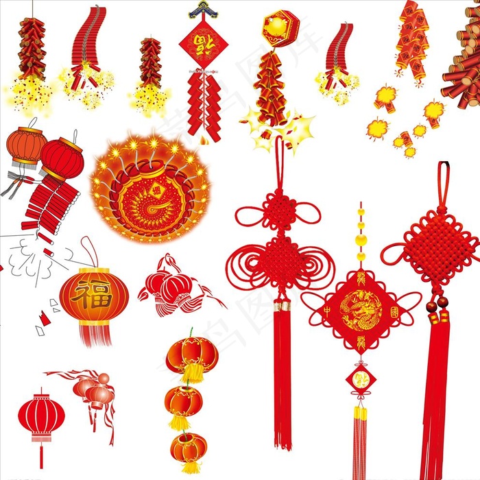 鞭炮 中国结图片(3543X3543(DPI:300))psd模版下载