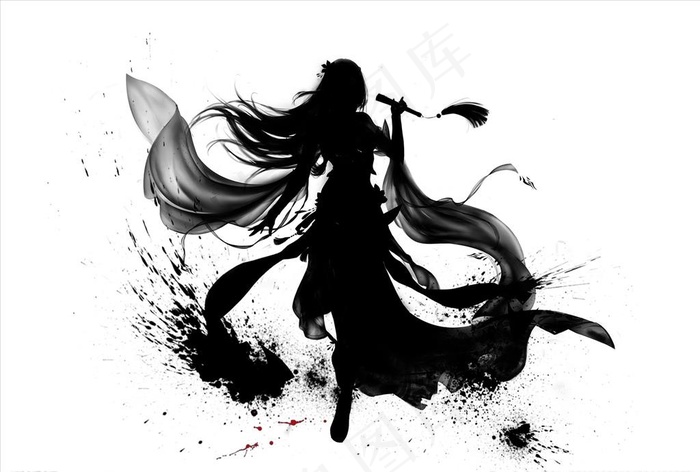 国风游戏形象剪影图片