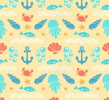 海洋元素无缝背景图片 海洋元素无缝背景图片