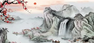 梅花意境山水画图片