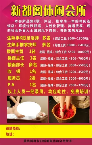 休闲会所招聘海报图片