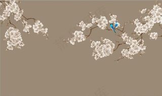 新中式手绘梅花花鸟电视背景墙图片