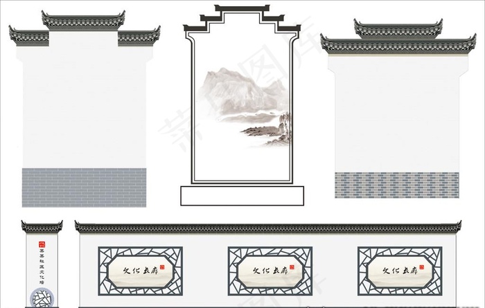 徽派样式 马头墙 文化长廊图片