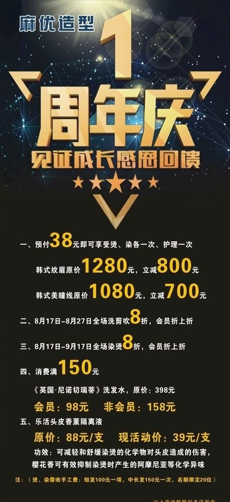 理发店1周年庆展架海报图片cdr矢量模版下载