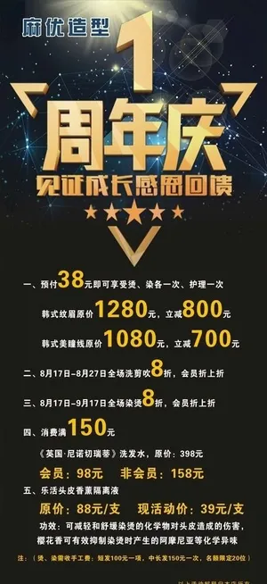 理发店1周年庆展架海报图片