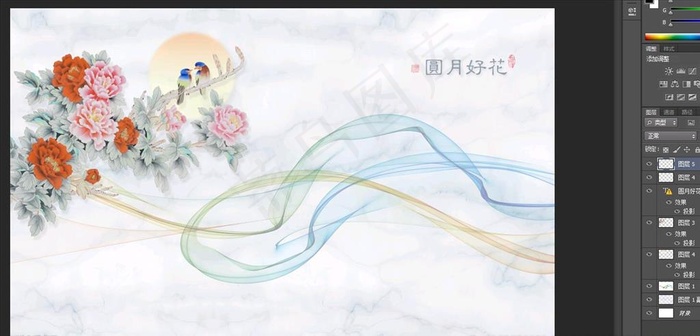 现代抽象山水牡丹花背景墙图片