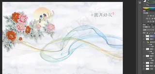 现代抽象山水牡丹花背景墙图片