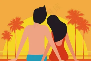 海边情侣背影图片