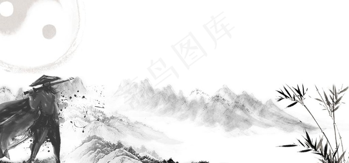 中国风江湖山水背景图片psd模版下载
