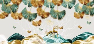 轻奢麋鹿银杏叶北欧装饰画图片