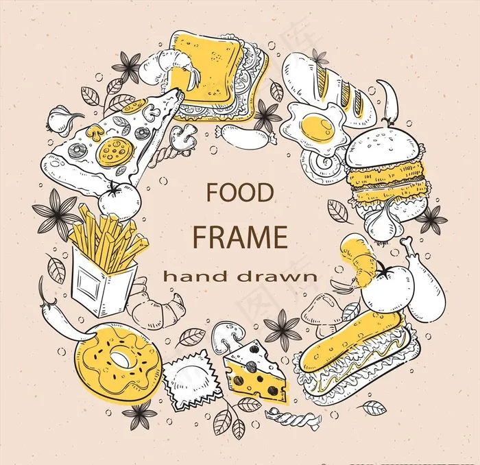 手绘快餐食品插画图片ai矢量模版下载