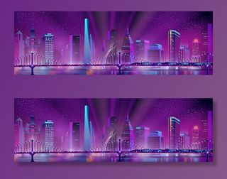 炫彩夜晚扁平城市图片