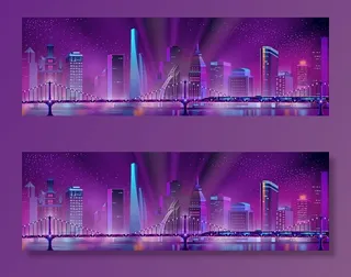 炫彩夜晚扁平城市图片