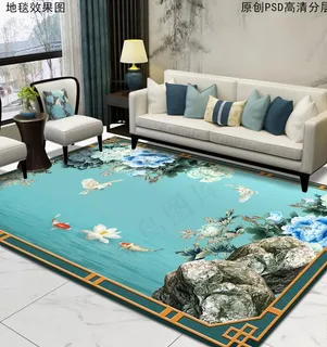 新中式花鸟轻奢地毯图片