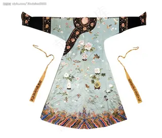 绿缎绣花卉纹绵袍图片