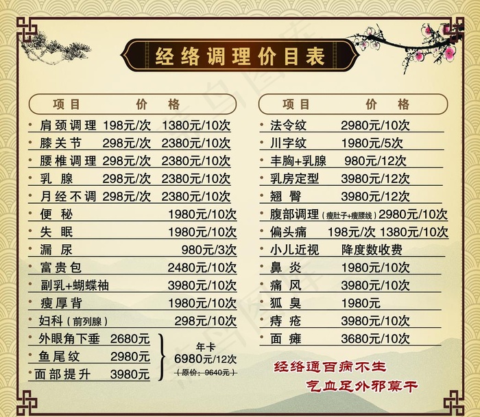 经络调理 价目表 中医养生图片