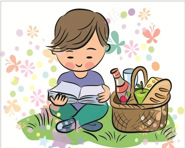 读书小孩图片cdr矢量模版下载