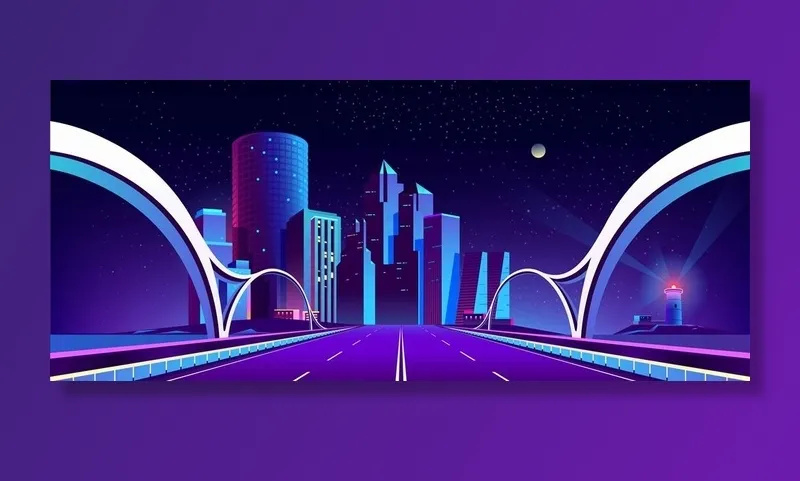 城市建筑夜景图片ai矢量模版下载