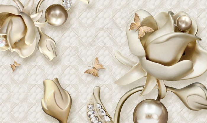 大气3d银色珍珠玫瑰花朵珠宝图片