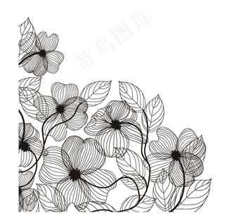 复古黑色线条花丛图片