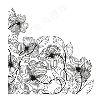 复古黑色线条花丛图片