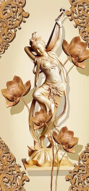 立体木雕 荷花美人图片 立体木雕 荷花美人图片