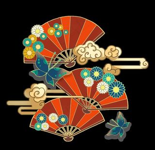 国潮风格扇上生花图片