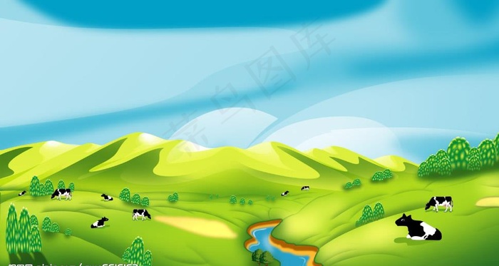 蓝天草原牛图片