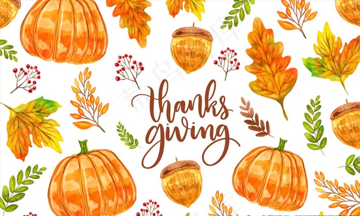 橙色感恩节树叶和南瓜图片