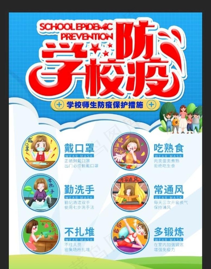 学校防疫 复课 知识 宣传图片(3543X4724(DPI:150))psd模版下载