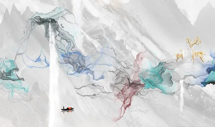 大理石流水生财麋鹿图片