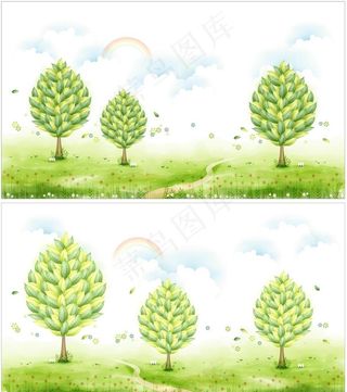 清新户外田园风景矢量图图片