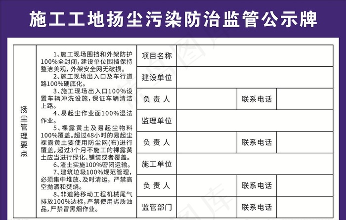 施工工地扬尘污染防治监管公示牌图片