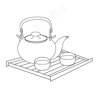 矢量线描茶具图片