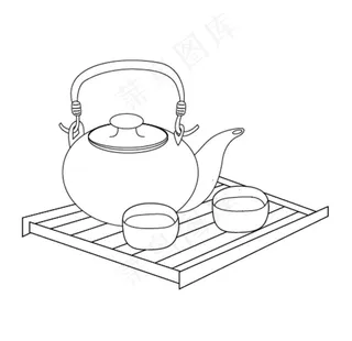 矢量线描茶具图片