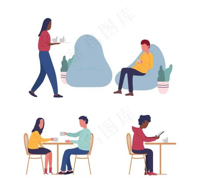 喝咖啡的时尚人物图片ai矢量模版下载