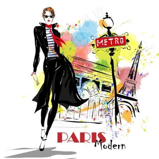 时尚女郎水彩插画图片