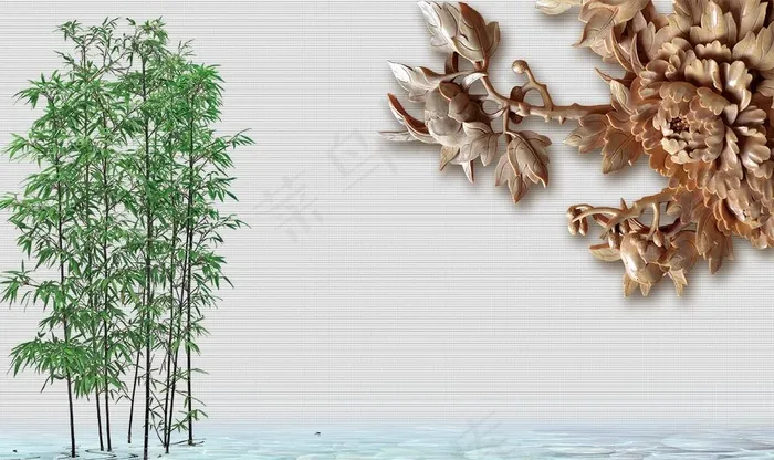 3D牡丹竹子素材图片(9071X5669(DPI:72))psd模版下载