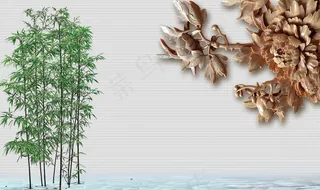 3D牡丹竹子素材图片