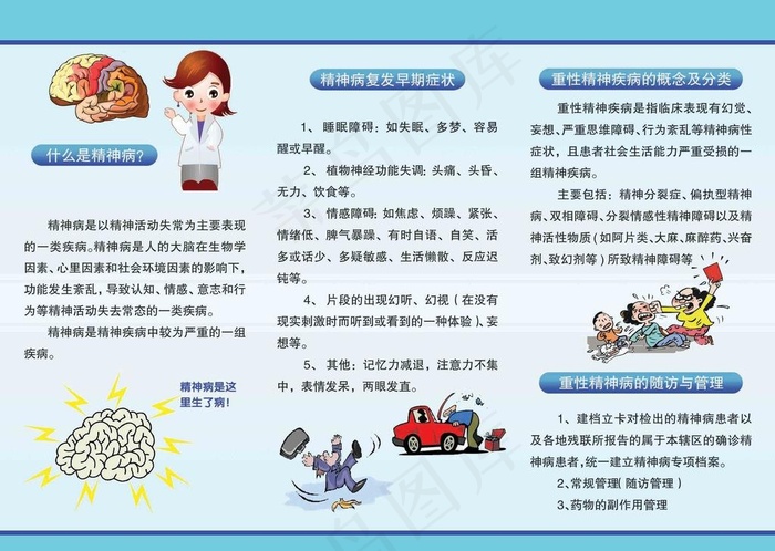 精神病健康常识折页反面图片psd模版下载