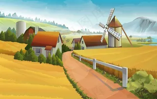 卡通画乡村美景图片