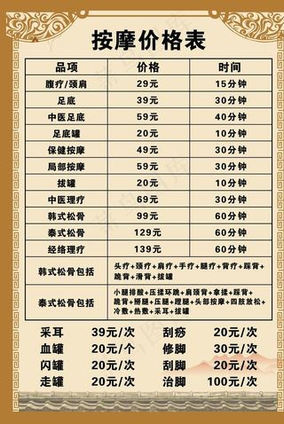 价格表图片