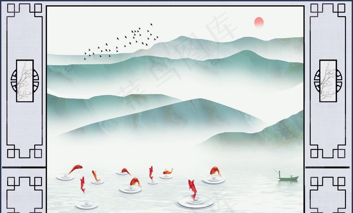 意境山水背景墙图片(9071X5745(DPI:72))psd模版下载