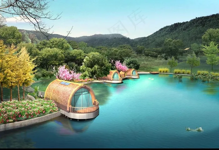 水上船屋  景观小品  河道景图片(8924X6393(DPI:72))psd模版下载